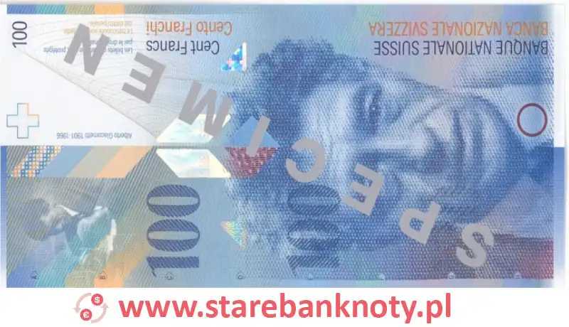 widok banknotu 100 franków szwajcarskich 8 seria awers