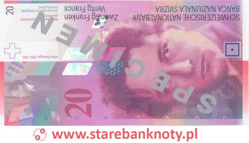 widok banknotu 20 franków szwajcarskich 8 seria awers