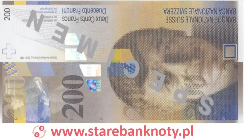 widok banknotu 200 franków szwajcarskich 8 seria awers