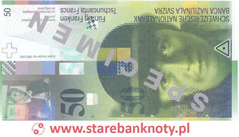 widok banknotu 50 franków szwajcarskich 8 seria awers