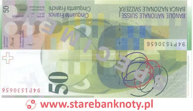 widok banknotu 50 franków szwajcarskich 8 seria rewers