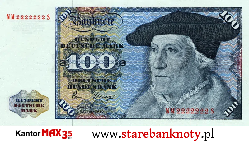 widok banknotu 100 marek niemieckich 1960 r. awers Seria BBk I