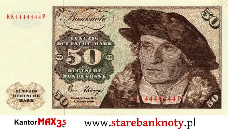 widok banknotu 50 marek niemieckich 1960 r. awers Seria BBk I