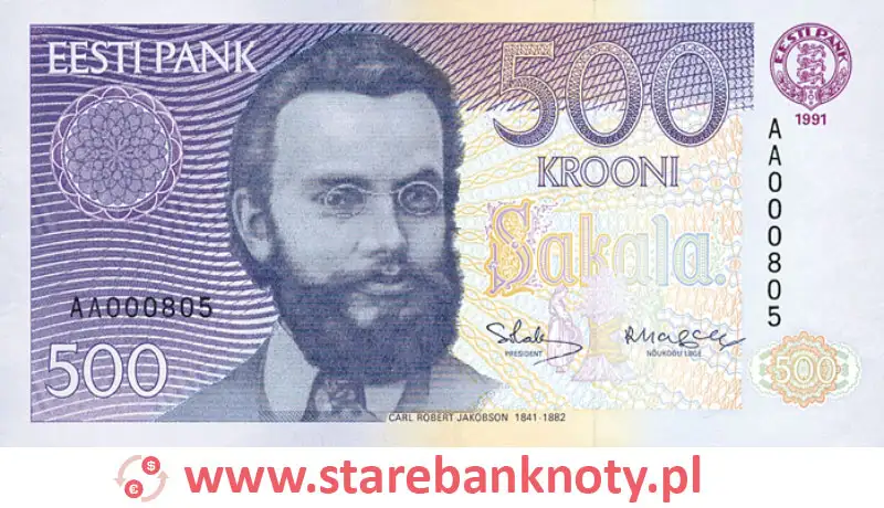 widok banknotu 500 koron estońskich awers
