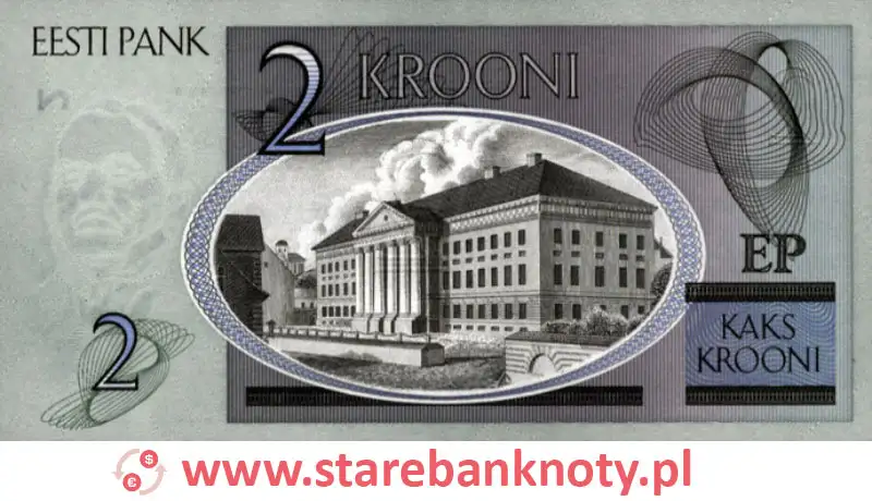 widok banknotu 2 korony estońskie rewers