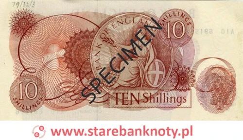 widok banknotu 10 szylingów brytyjskich 1961 r. rewers