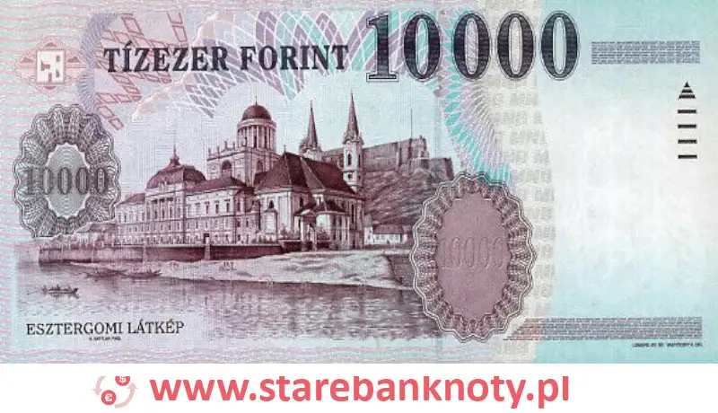 widok banknotu 10.000 forintów węgierskich rewers