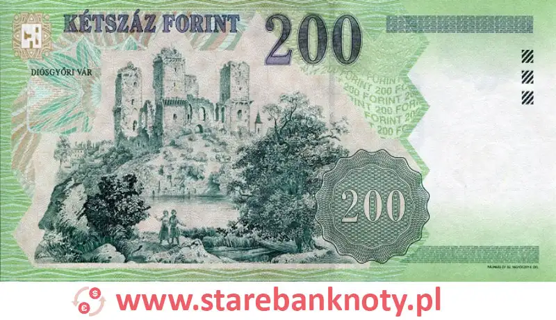 widok banknotu 200 forintów węgierskich rewers