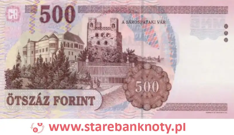 widok banknotu 500 forintów węgierskich rewers