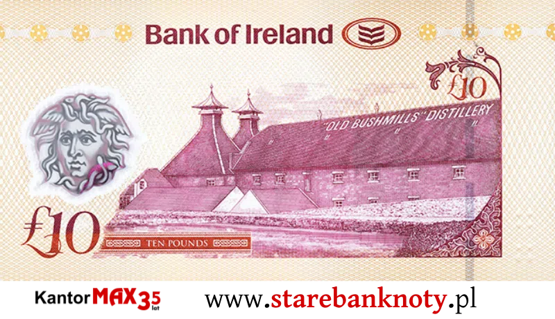 widok banknotu Tył 10 funtów północnoirlandzkich - seria Bushmills