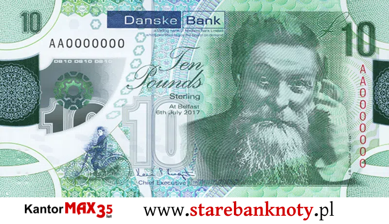 widok banknotu Przód 10 funtów północnoirlandzkich - Danske Bank