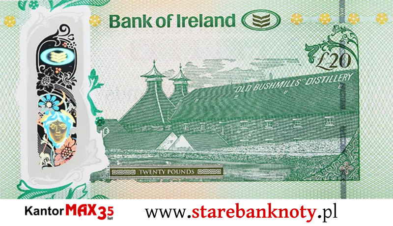 widok banknotu Tył 20 funtów północnoirlandzkich - seria Bushmills