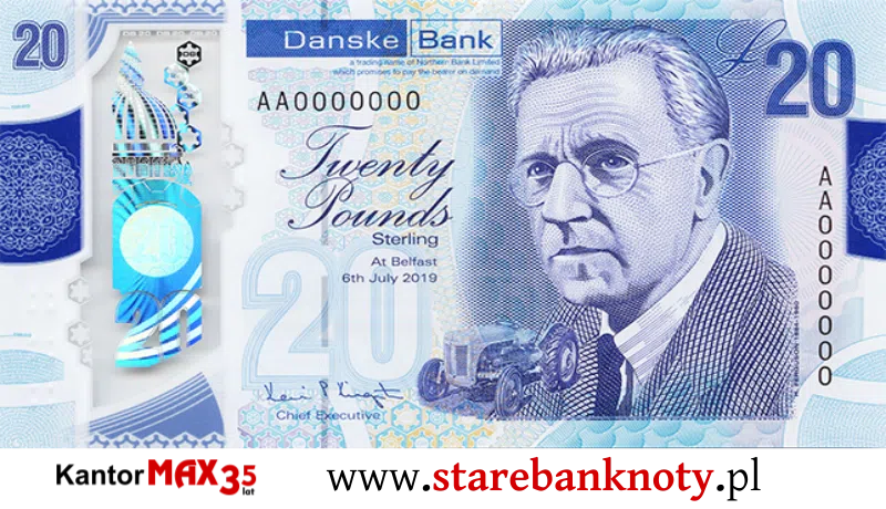 widok banknotu Przód 20 funtów północnoirlandzkich - Danske Bank