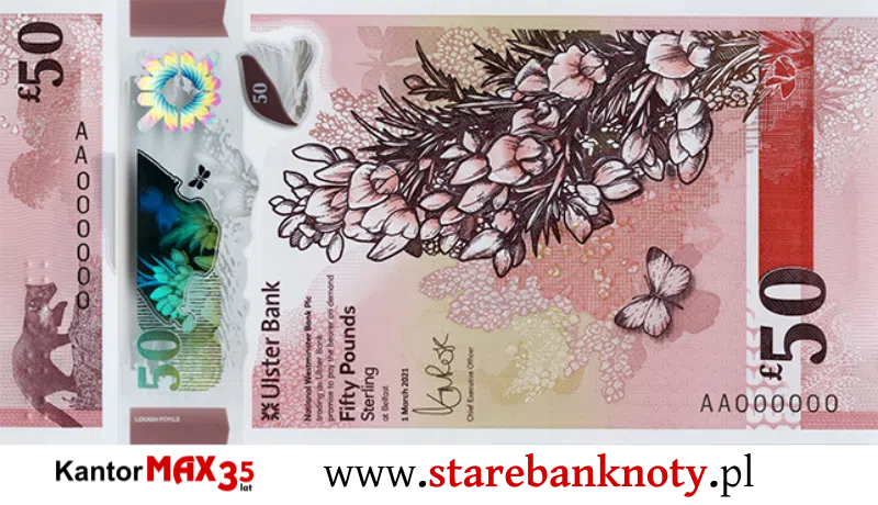 widok banknotu Przód 50 funtów północnoirlandzkich - Ulster Bank