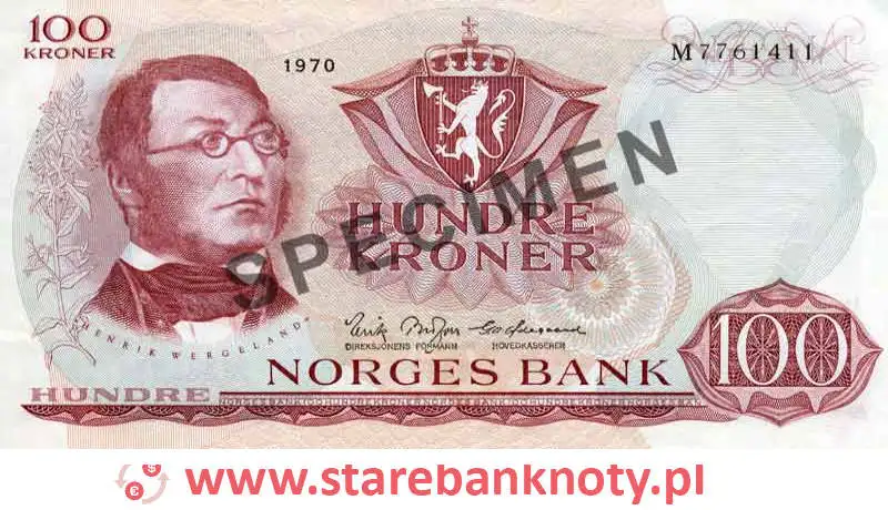 widok banknotu <b>100 koron norweskich awers</b><br/>
