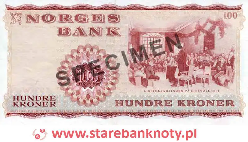 widok banknotu <b>100 koron norweskich rewers</b><br/>