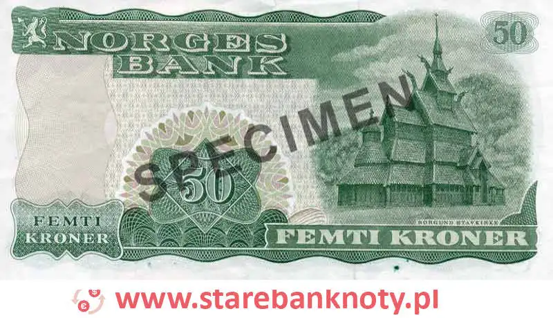 widok banknotu <b>50 koron norweskich rewers</b><br/>