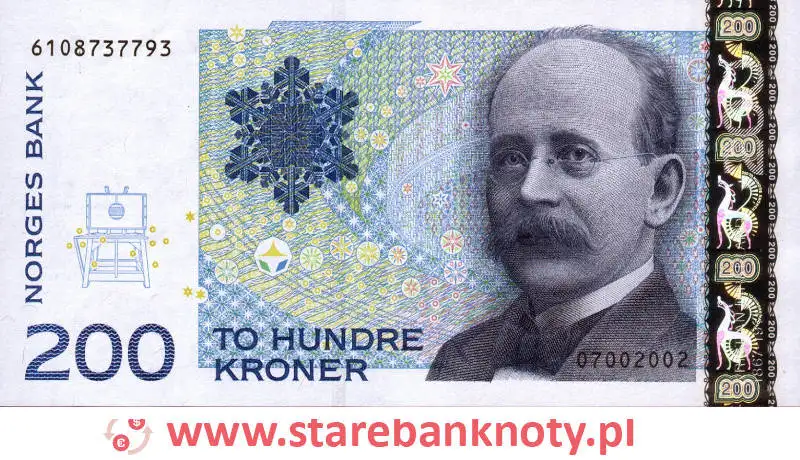 widok banknotu <b>200 koron norweskich awers</b><br/>
