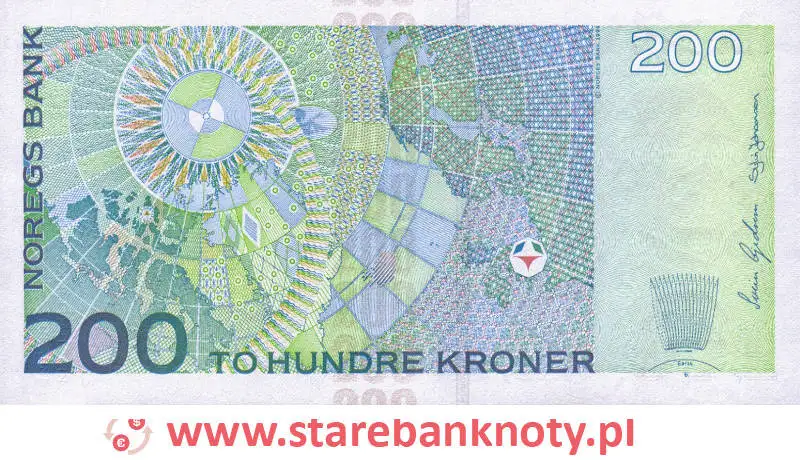 widok banknotu <b>200 koron norweskich rewers</b><br/>