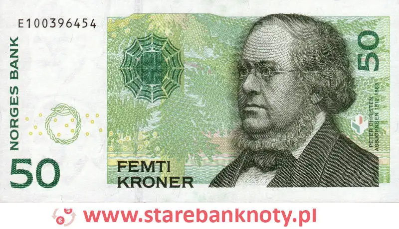 widok banknotu 50 koron norweskich 1997 r. awers