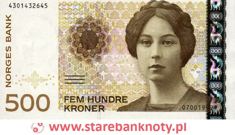 widok banknotu <b>500 koron norweskich awers</b><br/>
