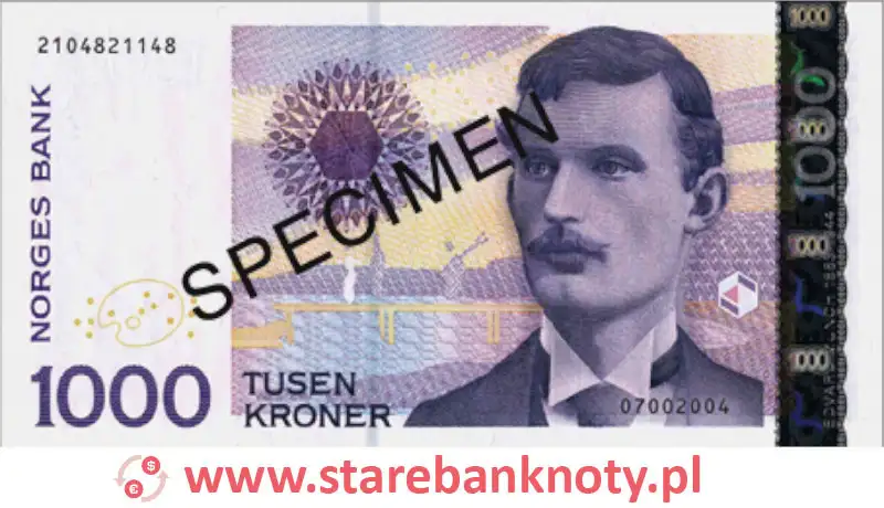 widok banknotu 1000 koron norweskich 2001 r. awers