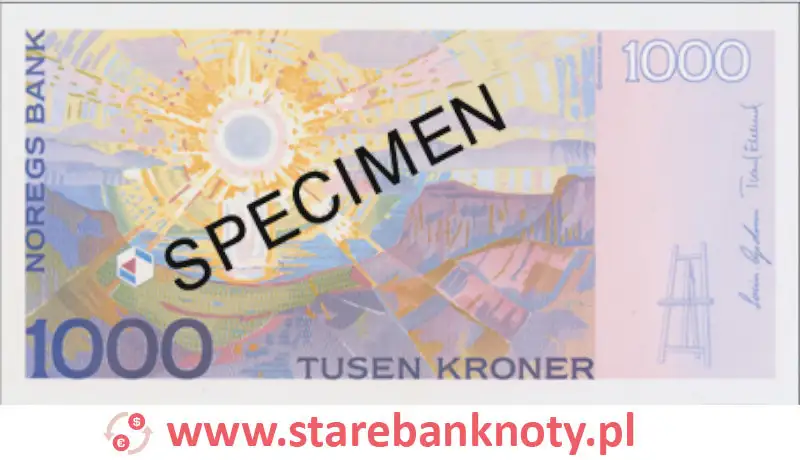 widok banknotu 1000 koron norweskich 2001 r. rewers