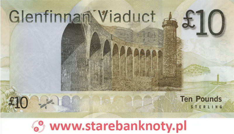 widok banknotu 10 funtów szkockich rewers seria : The Bridges