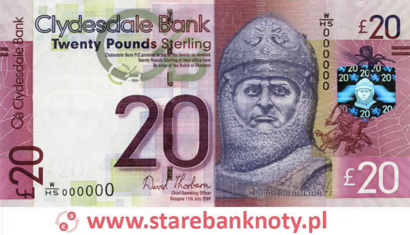 widok banknotu 20 funtów szkockich awers seria : World Heritage