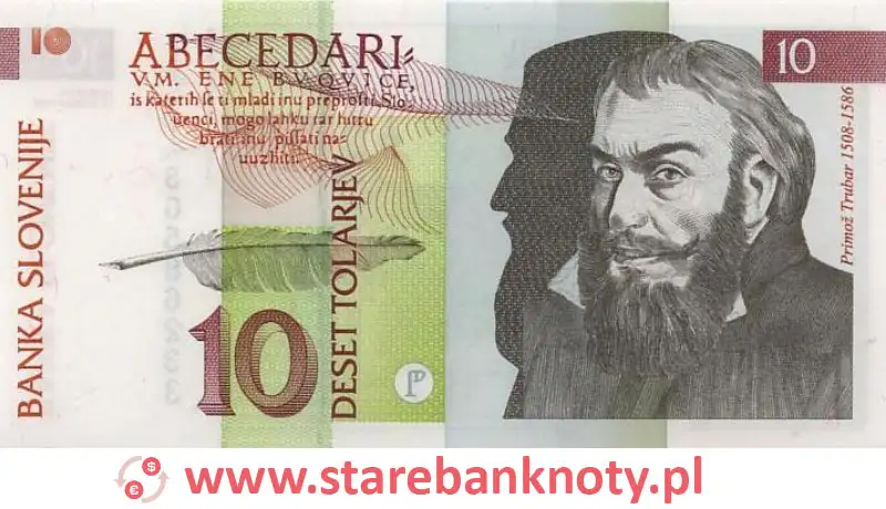 widok banknotu 10 tolarów słoweńskich awers
